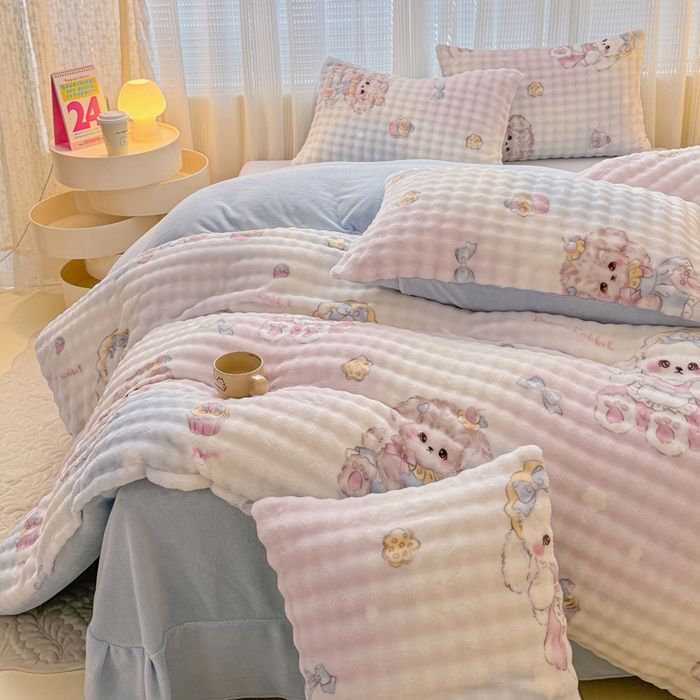 91家纺网 家纺一手货源 找家纺 小叮当家纺仓储工厂店 2025新款印花兔兔绒牛奶绒大泡泡单被套 被套单件 洛丽塔