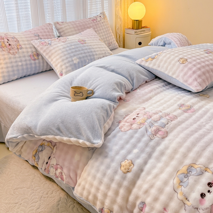 91家纺网 家纺一手货源 找家纺 小叮当家纺仓储工厂店 2025新款印花兔兔绒牛奶绒大泡泡单被套 被套单件 洛丽塔