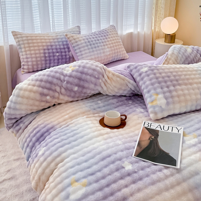 91家纺网 家纺一手货源 找家纺 小叮当家纺仓储工厂店 2025新款印花兔兔绒牛奶绒大泡泡单被套 被套单件 大泡泡-星空