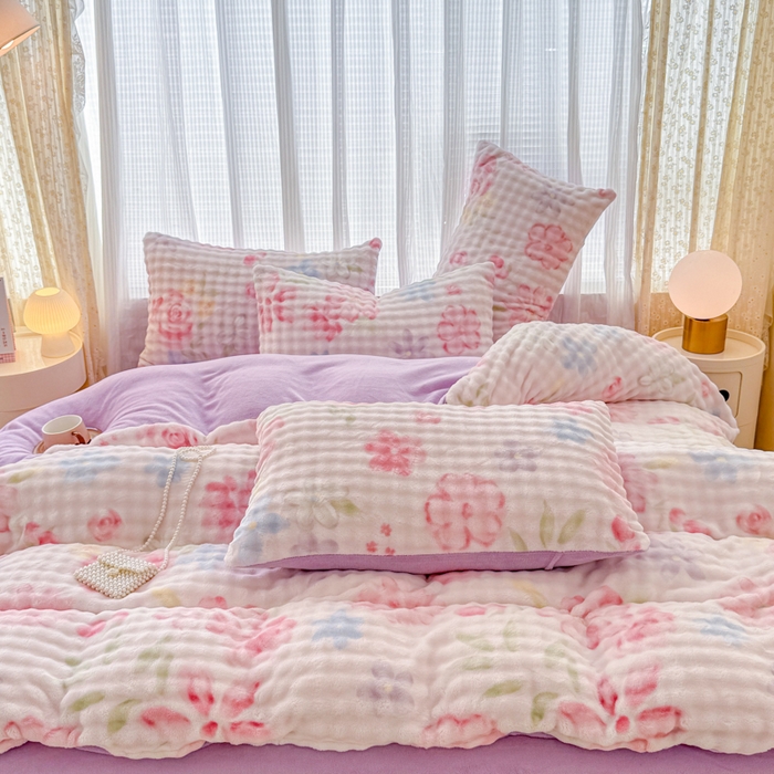 91家纺网 家纺一手货源 找家纺 小叮当家纺仓储工厂店 2025新款印花兔兔绒牛奶绒大泡泡单被套 被套单件 大泡泡-花语