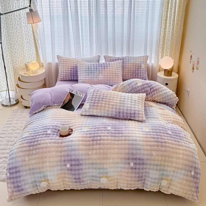 91家纺网 家纺一手货源 找家纺 小叮当家纺仓储工厂店 2025新款印花兔兔绒牛奶绒大泡泡单被套 被套单件 大泡泡-星空