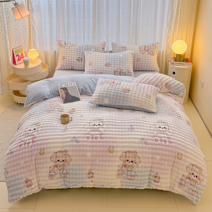 91家纺网 家纺一手货源 找家纺 小叮当家纺仓储工厂店 2025新款印花兔兔绒牛奶绒大泡泡单被套 被套单件 洛丽塔