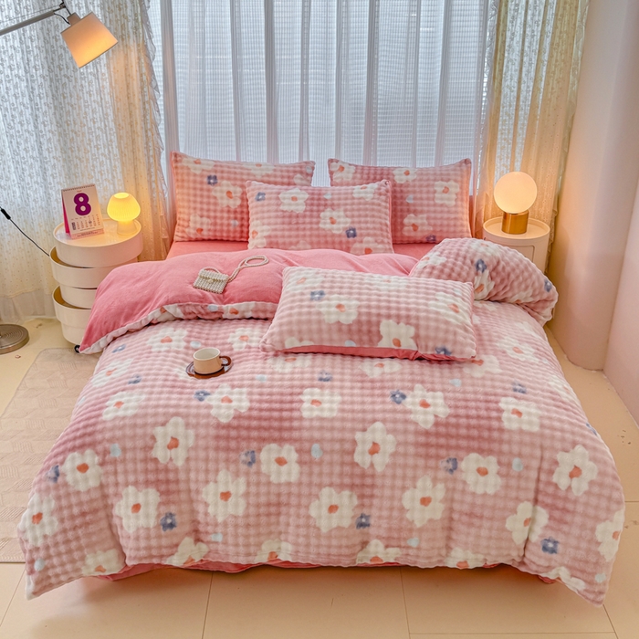 91家纺网 家纺一手货源 找家纺 小叮当家纺仓储工厂店 2025新款印花兔兔绒牛奶绒大泡泡单被套 被套单件 大泡泡-花朵粉