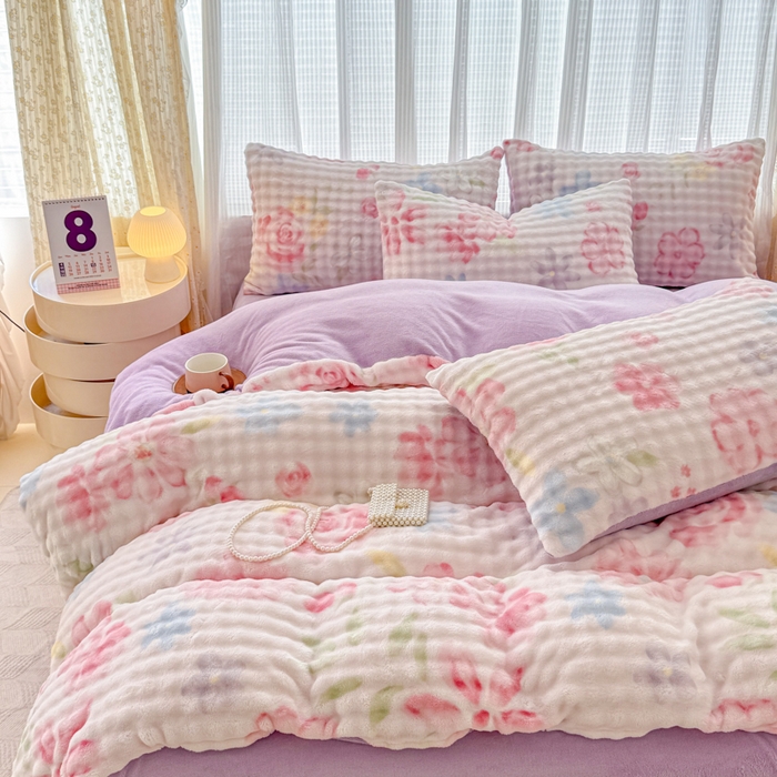 91家纺网 家纺一手货源 找家纺 小叮当家纺仓储工厂店 2025新款印花兔兔绒牛奶绒大泡泡单被套 被套单件 大泡泡-花语