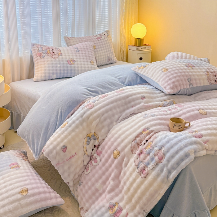 91家纺网 家纺一手货源 找家纺 小叮当家纺仓储工厂店 2025新款印花兔兔绒牛奶绒大泡泡单被套 被套单件 洛丽塔