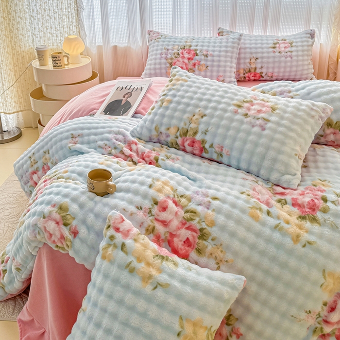 91家纺网 家纺一手货源 找家纺 小叮当家纺仓储工厂店 2025新款印花兔兔绒牛奶绒大泡泡单被套 被套单件 大泡泡-花田