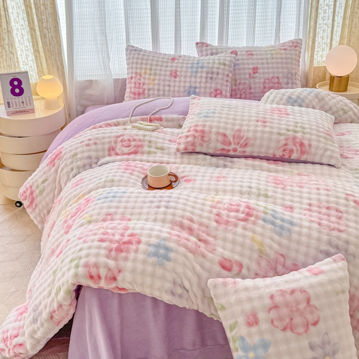 91家纺网 家纺一手货源 找家纺 小叮当家纺仓储工厂店 2025新款印花兔兔绒牛奶绒大泡泡单被套 被套单件 大泡泡-花语