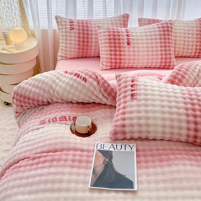 小叮当家纺仓储工厂店 2025新款印花兔兔绒牛奶绒大泡泡单被套 被套单件 大泡泡-时尚粉