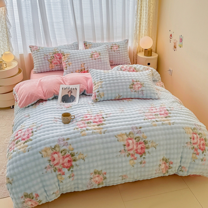 91家纺网 家纺一手货源 找家纺 小叮当家纺仓储工厂店 2025新款印花兔兔绒牛奶绒大泡泡单被套 被套单件 大泡泡-花田