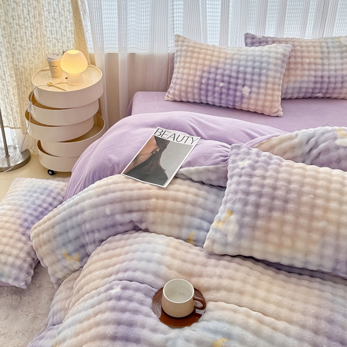 91家纺网 家纺一手货源 找家纺 小叮当家纺仓储工厂店 2025新款印花兔兔绒牛奶绒大泡泡单被套 被套单件 大泡泡-星空