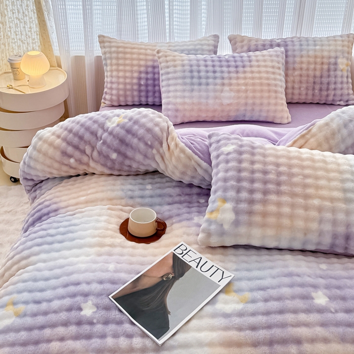 小叮当家纺仓储工厂店 2025新款印花兔兔绒牛奶绒大泡泡单被套 被套单件 大泡泡-星空