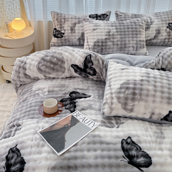 小叮当家纺仓储工厂店 2025新款印花兔兔绒牛奶绒大泡泡单被套 被套单件 大泡泡-蝶影