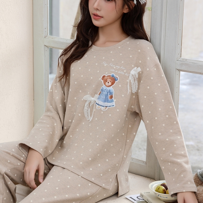 91家纺网 家纺一手货源 找家纺 （总）洛兰沙家居馆 2025新款德绒绵竹加厚300克女款睡衣（圆领款）