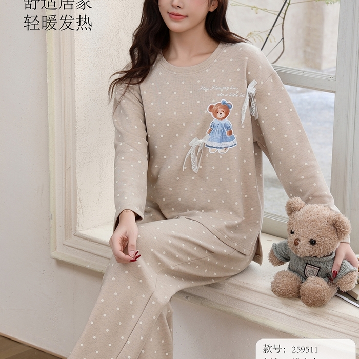 91家纺网 家纺一手货源 找家纺 （总）洛兰沙家居馆 2025新款德绒绵竹加厚300克女款睡衣（圆领款）