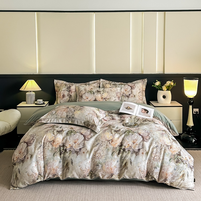 91家纺网 家纺一手货源 找家纺 棠颂家纺 2025新款A类锦棉缎陶瓷磨毛数码印花四件套（礼盒款） 沧澜