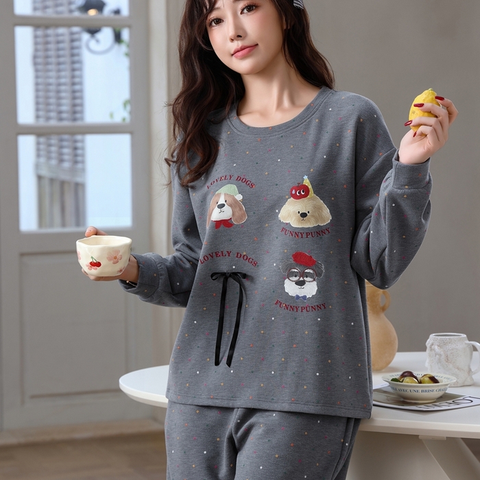 91家纺网 家纺一手货源 找家纺 （总）洛兰沙家居馆 2025新款德绒绵竹加厚300克女款睡衣（圆领款）