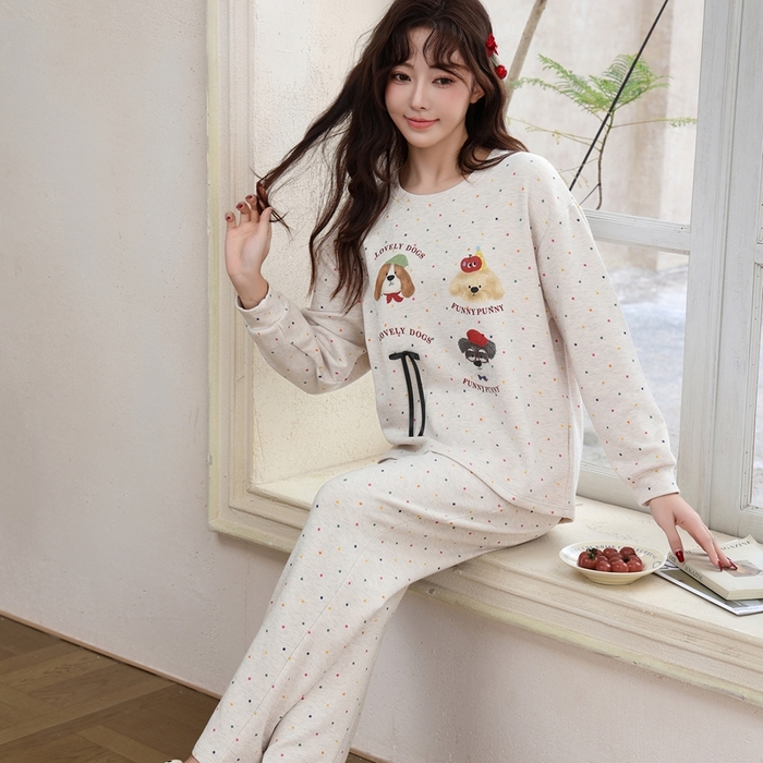 91家纺网 家纺一手货源 找家纺 （总）洛兰沙家居馆 2025新款德绒绵竹加厚300克女款睡衣（圆领款）