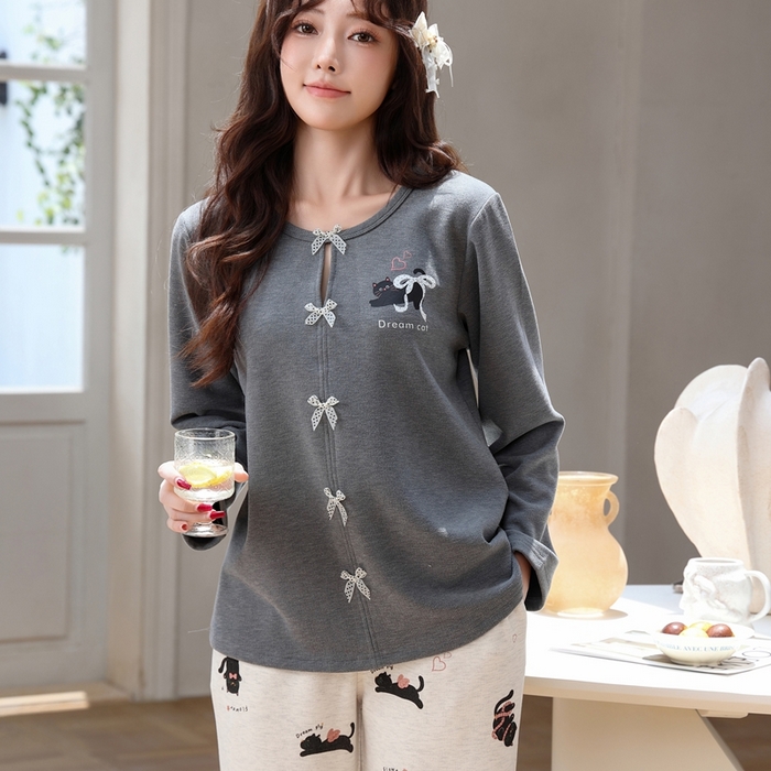 91家纺网 家纺一手货源 找家纺 洛兰沙家居馆 2025新款德绒绵竹加厚300克女款睡衣（圆领款） 259513-2