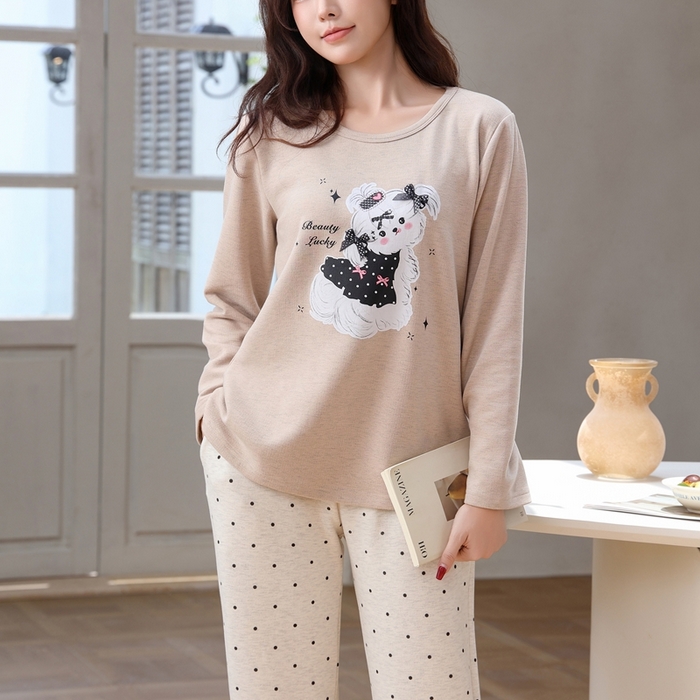 91家纺网 家纺一手货源 找家纺 （总）洛兰沙家居馆 2025新款德绒绵竹加厚300克女款睡衣（圆领款）