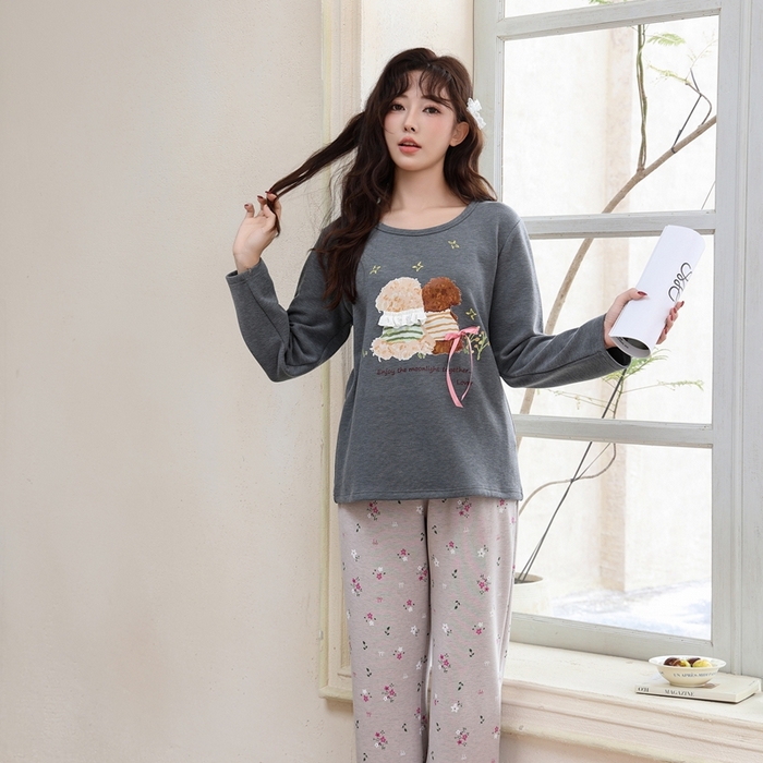 91家纺网 家纺一手货源 找家纺 （总）洛兰沙家居馆 2025新款德绒绵竹加厚300克女款睡衣（圆领款）