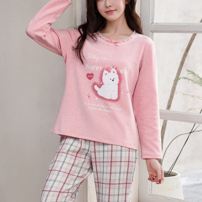 91家纺网 家纺一手货源 找家纺 （总）洛兰沙家居馆 2025新款德绒绵竹加厚300克女款睡衣（圆领款）