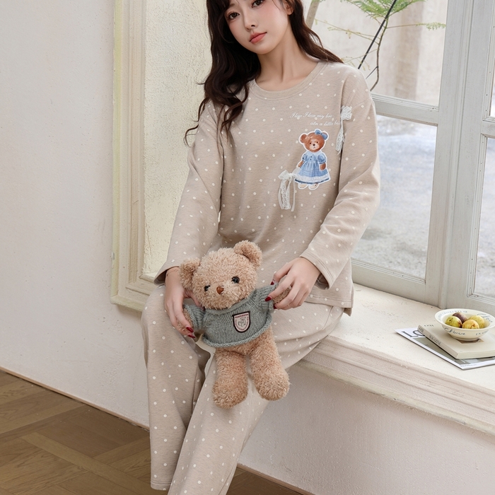 91家纺网 家纺一手货源 找家纺 洛兰沙家居馆 2025新款德绒绵竹加厚300克女款睡衣（圆领款） 259511-1