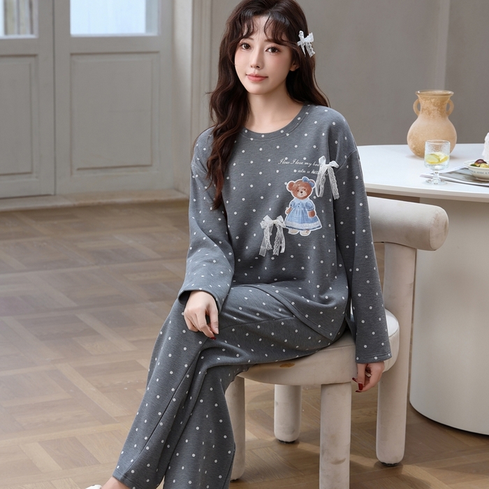 91家纺网 家纺一手货源 找家纺 洛兰沙家居馆 2025新款德绒绵竹加厚300克女款睡衣（圆领款） 259511-2