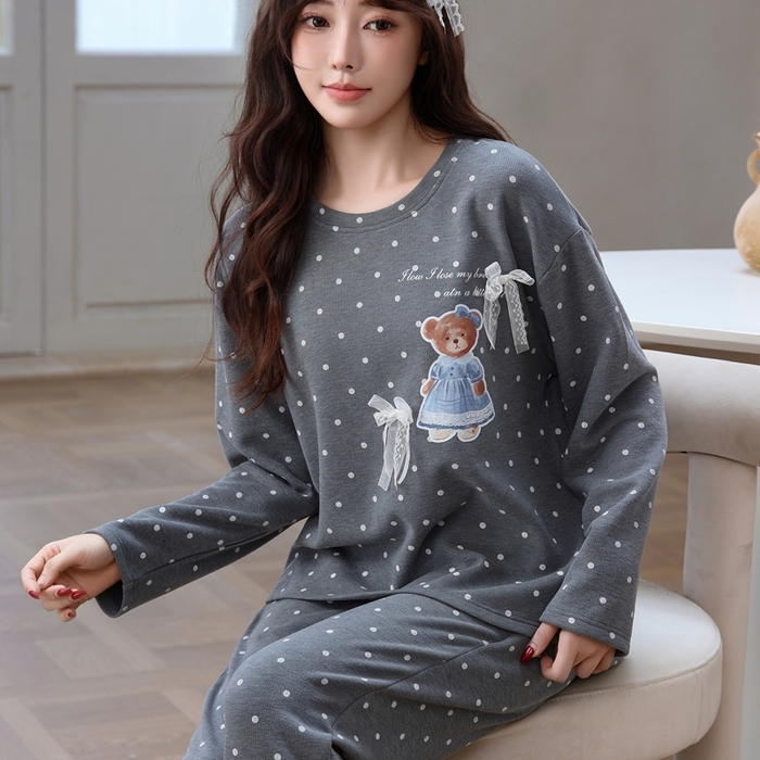 91家纺网 家纺一手货源 找家纺 洛兰沙家居馆 2025新款德绒绵竹加厚300克女款睡衣（圆领款） 259511-2