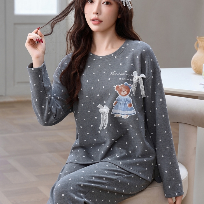 91家纺网 家纺一手货源 找家纺 洛兰沙家居馆 2025新款德绒绵竹加厚300克女款睡衣（圆领款） 259511-2