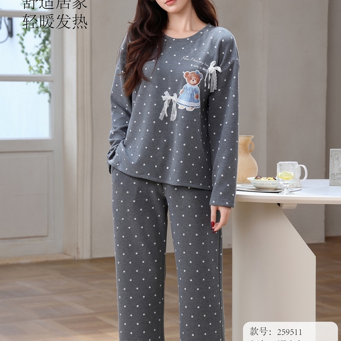 91家纺网 家纺一手货源 找家纺 洛兰沙家居馆 2025新款德绒绵竹加厚300克女款睡衣（圆领款） 259511-2