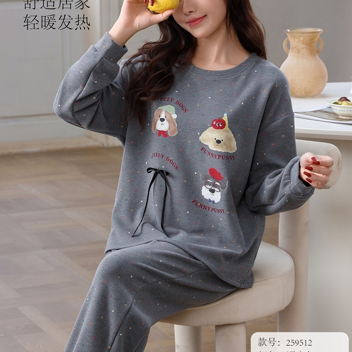 91家纺网 家纺一手货源 找家纺 洛兰沙家居馆 2025新款德绒绵竹加厚300克女款睡衣（圆领款） 259512-1