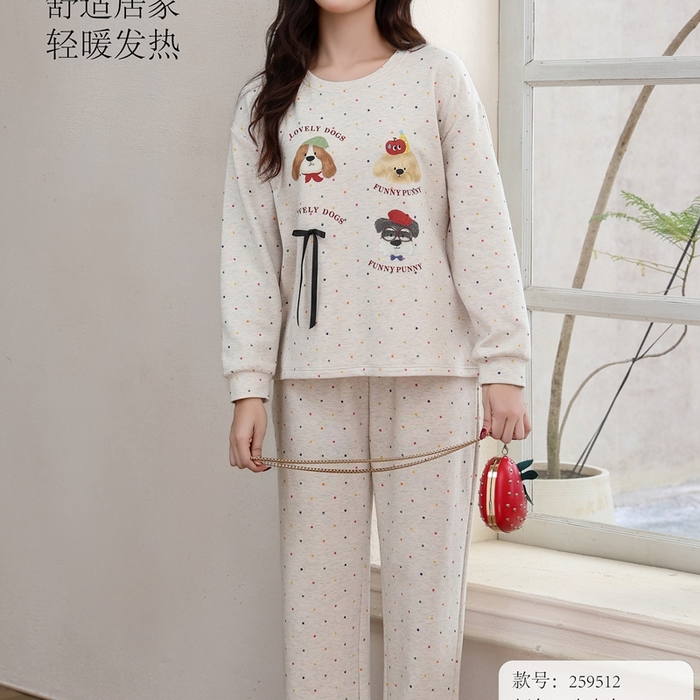 91家纺网 家纺一手货源 找家纺 洛兰沙家居馆 2025新款德绒绵竹加厚300克女款睡衣（圆领款） 259512-2