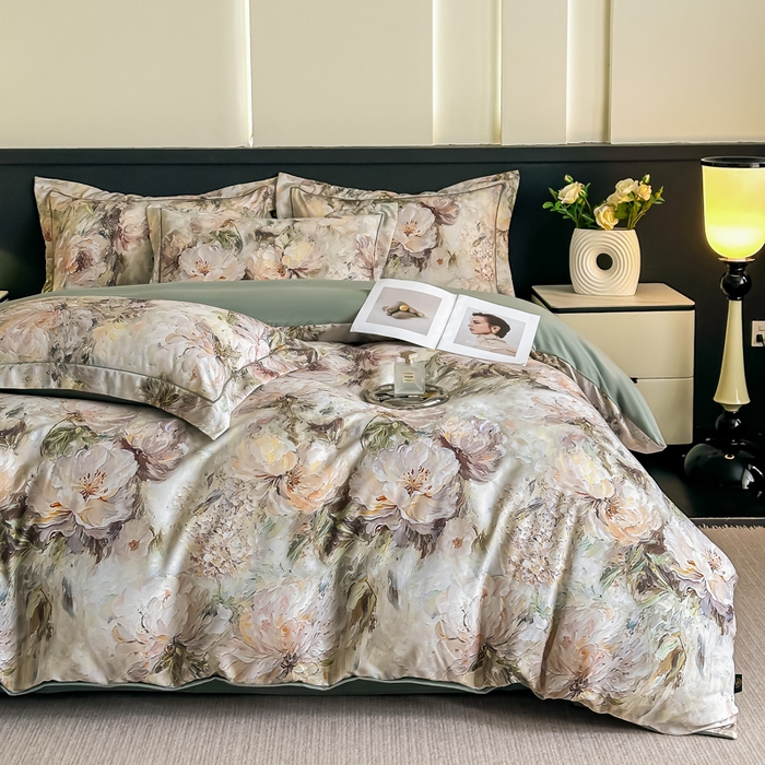 91家纺网 家纺一手货源 找家纺 棠颂家纺 2025新款A类锦棉缎陶瓷磨毛数码印花四件套（礼盒款） 沧澜