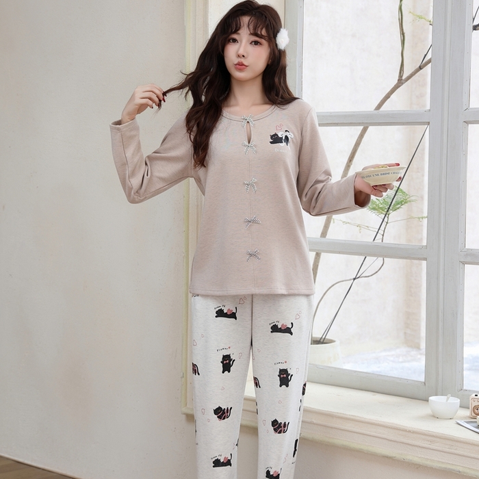 91家纺网 家纺一手货源 找家纺 洛兰沙家居馆 2025新款德绒绵竹加厚300克女款睡衣（圆领款） 259513-1