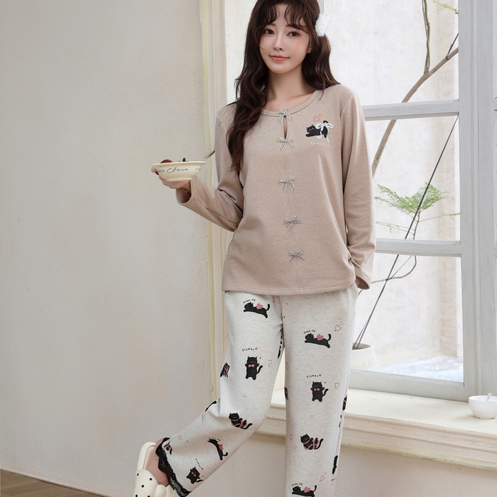 91家纺网 家纺一手货源 找家纺 洛兰沙家居馆 2025新款德绒绵竹加厚300克女款睡衣（圆领款） 259513-1