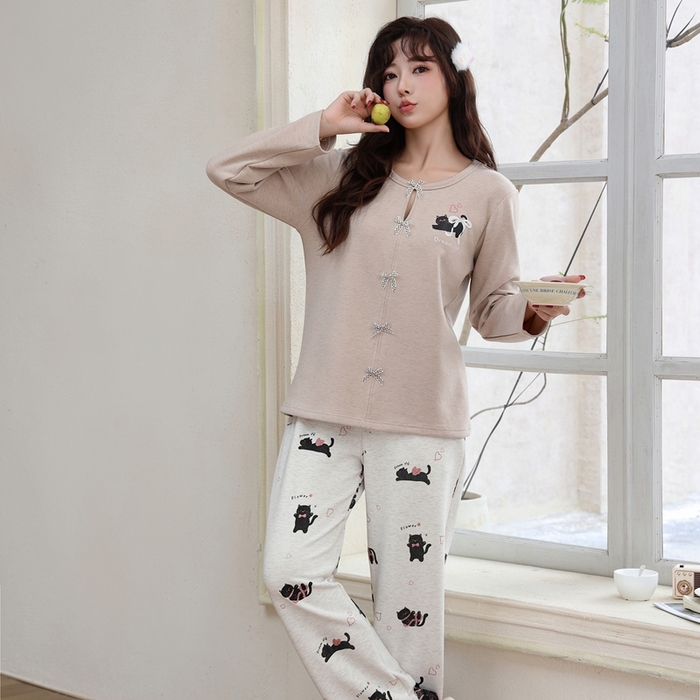 91家纺网 家纺一手货源 找家纺 洛兰沙家居馆 2025新款德绒绵竹加厚300克女款睡衣（圆领款） 259513-1