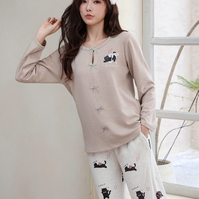 91家纺网 家纺一手货源 找家纺 洛兰沙家居馆 2025新款德绒绵竹加厚300克女款睡衣（圆领款） 259513-1