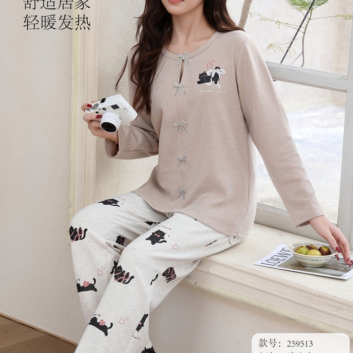 91家纺网 家纺一手货源 找家纺 洛兰沙家居馆 2025新款德绒绵竹加厚300克女款睡衣（圆领款） 259513-1