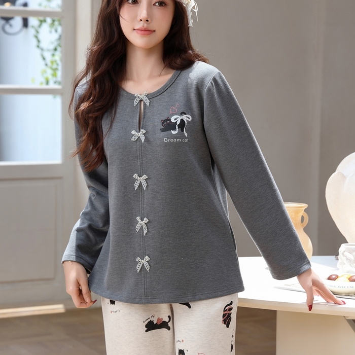 91家纺网 家纺一手货源 找家纺 洛兰沙家居馆 2025新款德绒绵竹加厚300克女款睡衣（圆领款） 259513-2