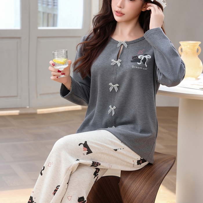 91家纺网 家纺一手货源 找家纺 洛兰沙家居馆 2025新款德绒绵竹加厚300克女款睡衣（圆领款） 259513-2