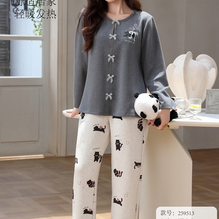 91家纺网 家纺一手货源 找家纺 洛兰沙家居馆 2025新款德绒绵竹加厚300克女款睡衣（圆领款） 259513-2