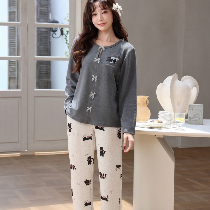 91家纺网 家纺一手货源 找家纺 洛兰沙家居馆 2025新款德绒绵竹加厚300克女款睡衣（圆领款） 259513-2