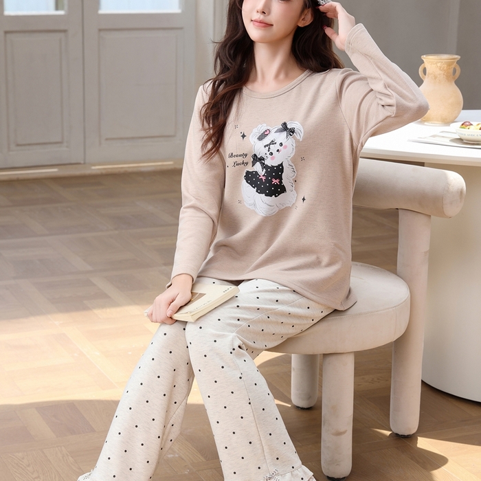 91家纺网 家纺一手货源 找家纺 洛兰沙家居馆 2025新款德绒绵竹加厚300克女款睡衣（圆领款） 259515-1