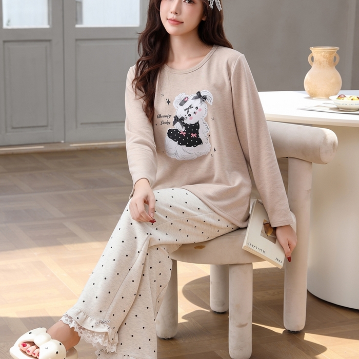 91家纺网 家纺一手货源 找家纺 洛兰沙家居馆 2025新款德绒绵竹加厚300克女款睡衣（圆领款） 259515-1