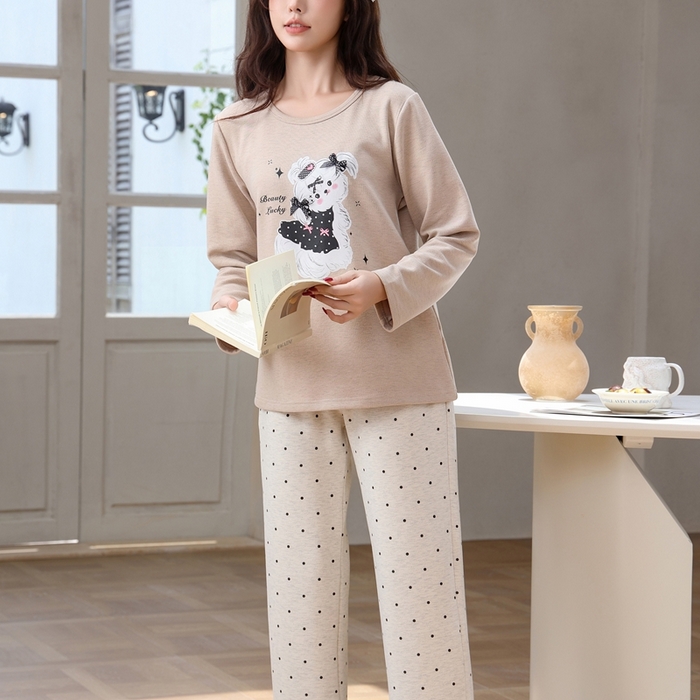 91家纺网 家纺一手货源 找家纺 洛兰沙家居馆 2025新款德绒绵竹加厚300克女款睡衣（圆领款） 259515-1