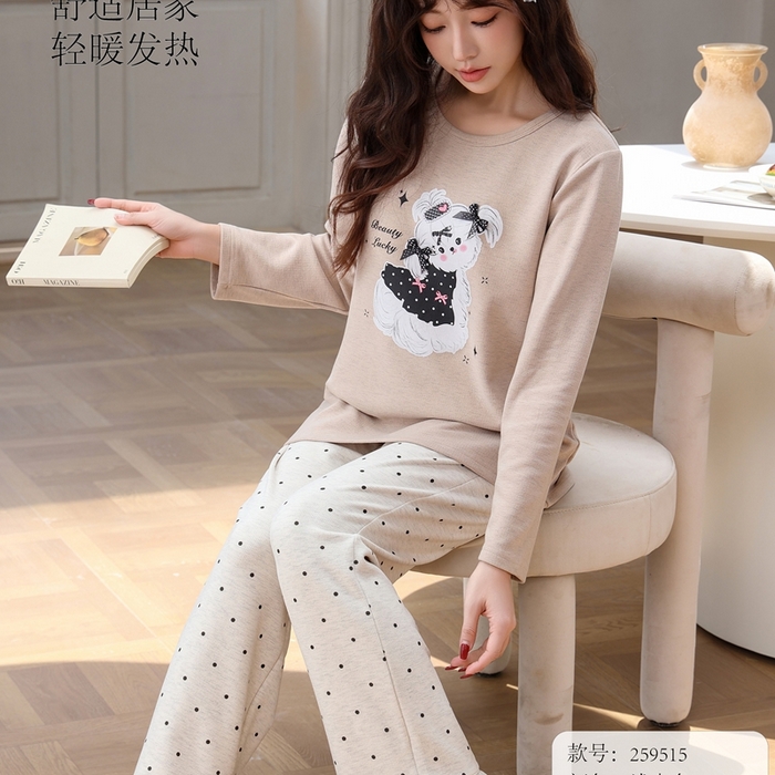 91家纺网 家纺一手货源 找家纺 洛兰沙家居馆 2025新款德绒绵竹加厚300克女款睡衣（圆领款） 259515-1