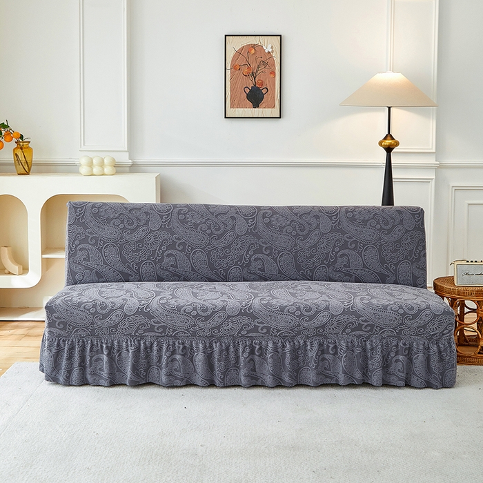 91家纺网 家纺一手货源 找家纺 逐日沙发套 2025新款提花裙摆沙发床套 裙摆沙发床套 古罗-深灰