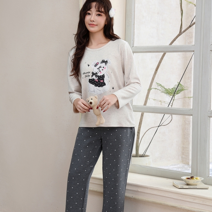 洛兰沙家居馆 2025新款德绒绵竹加厚300克女款睡衣（圆领款） 259515-2