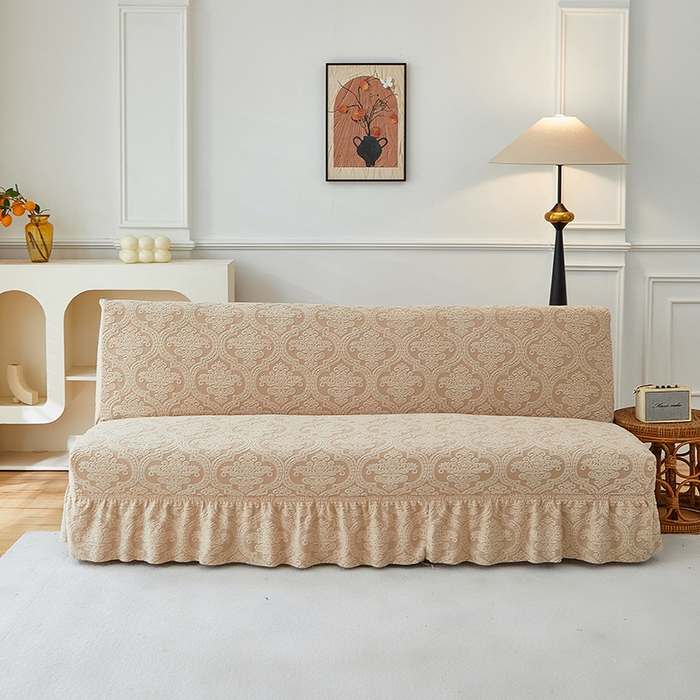 91家纺网 家纺一手货源 找家纺 逐日沙发套 2025新款提花裙摆沙发床套 裙摆沙发床套 欧艺-卡其