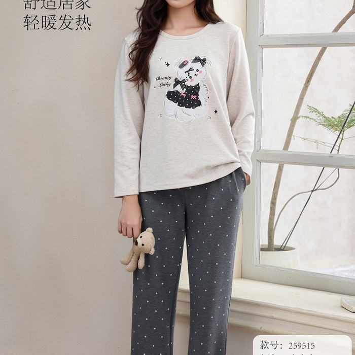 91家纺网 家纺一手货源 找家纺 洛兰沙家居馆 2025新款德绒绵竹加厚300克女款睡衣（圆领款） 259515-2